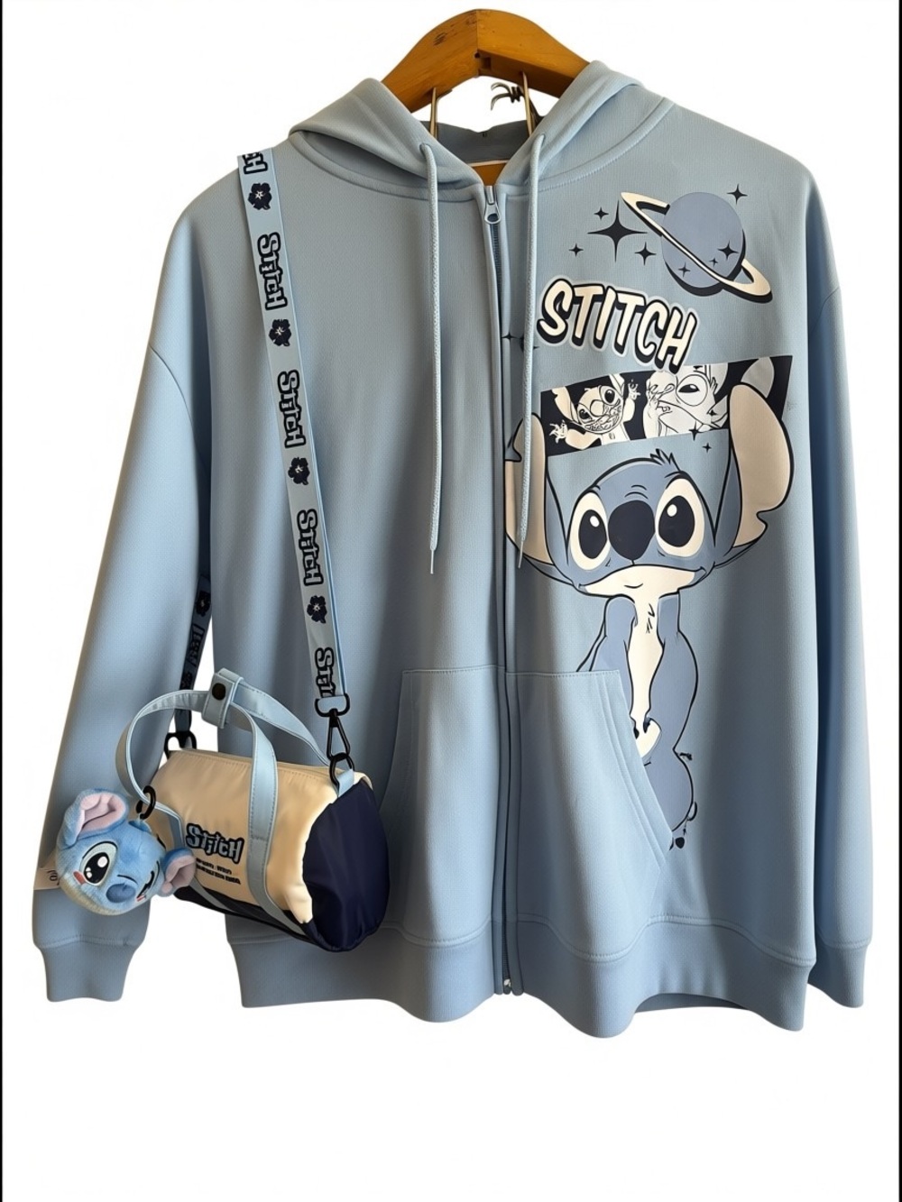 Disney Stitch Zip Hoodie & Crossbody Bag Set Blue Lilo & Stitch